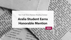 New York Times Summer Reading Contest Aralia Student Earns Honorable Mention