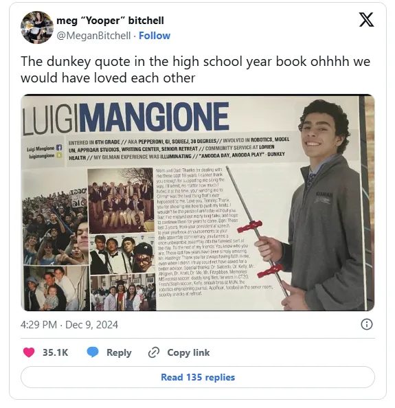 Luigi Mangione year book X screenshot