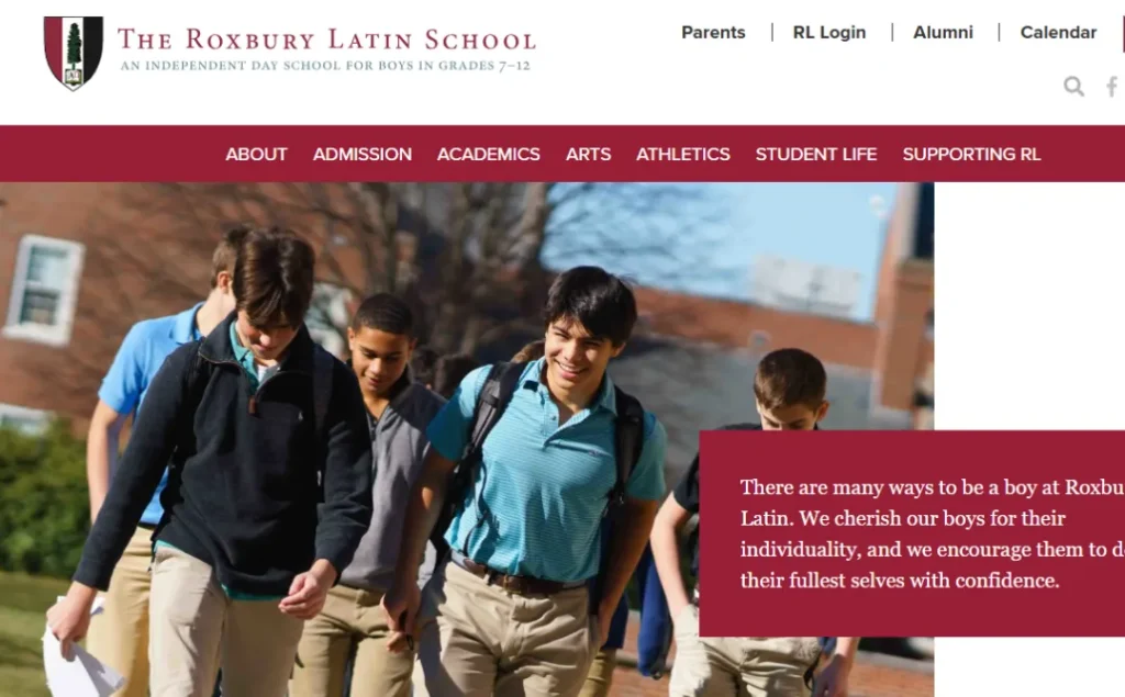 The Roxbury Latin School website screenshot